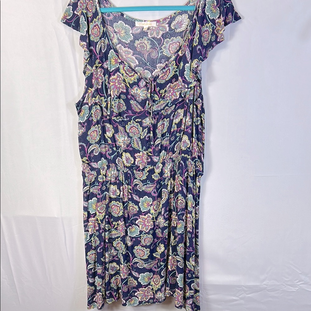 G Collection Navy Blue Pink and White Flutter Sleeve Midi Sundress Size 3X
